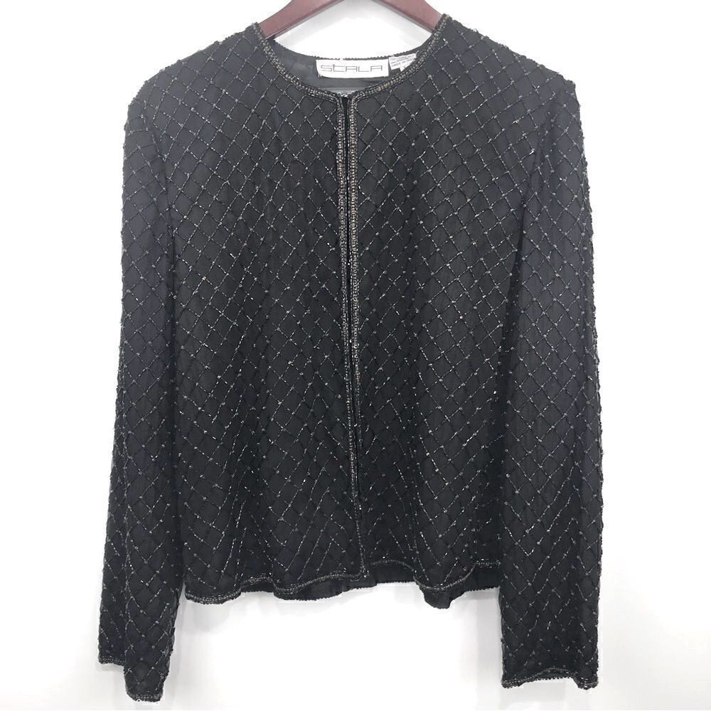 Scala 100% Silk All over Black Beaded Jacket